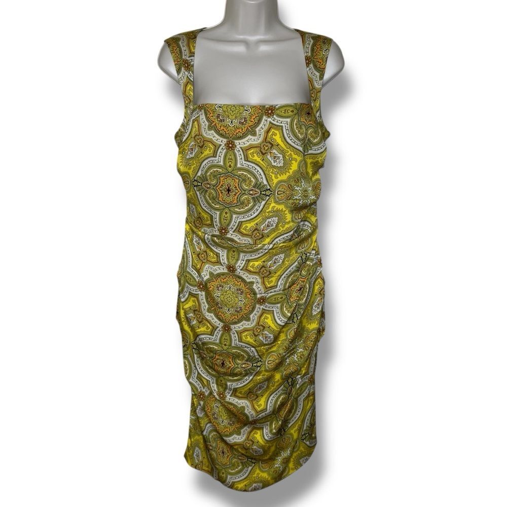 Vintage Y2K Nicole Miller Silk Dress Square Neck Sleeveless Ruching Women 10